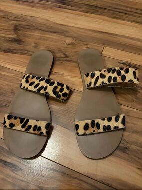J. Crew Leopard Print Double Strap Slide Sandals Size 9